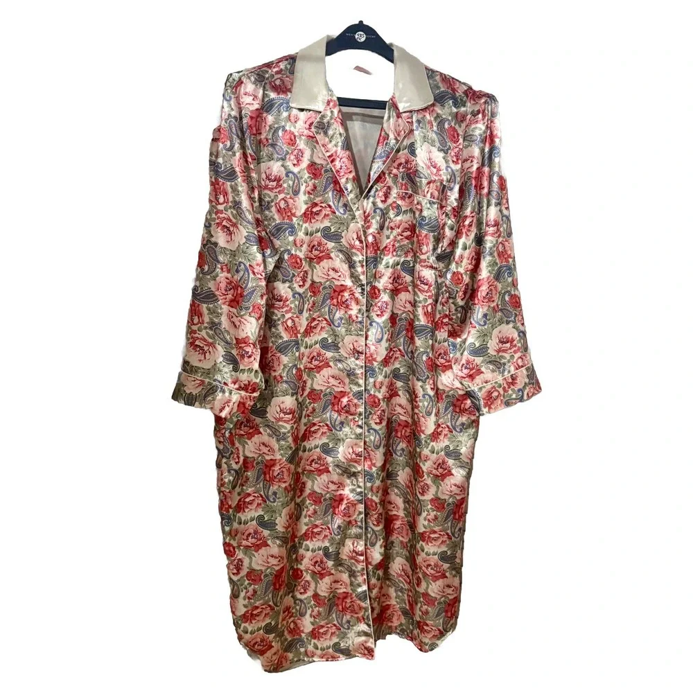 Floral Robe Roses & Paisley LS Buttons Collar Daford XL Cottagecore EUC Lounge